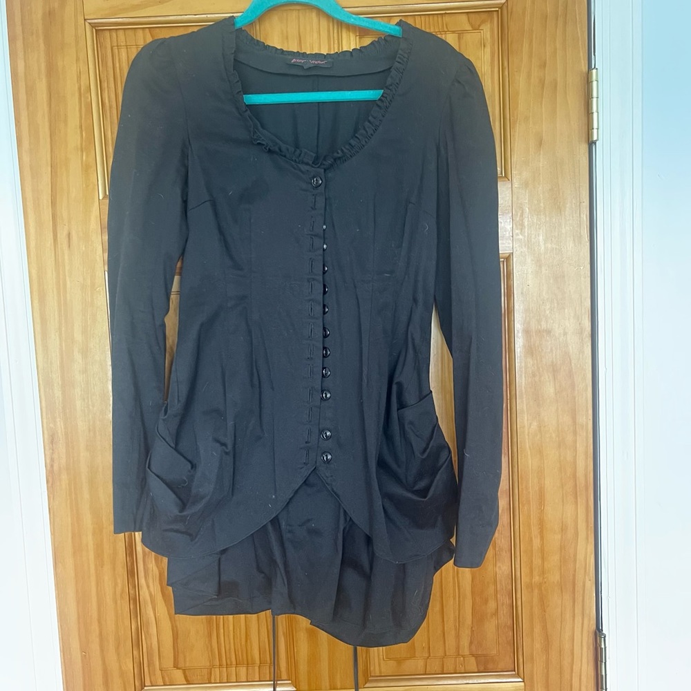Size 6 black sateen Vintage 90s Betsey Johnson bustle gothic jacket cost